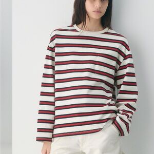Aritzia Striped Long Sleeve Tee - Red, Black, White